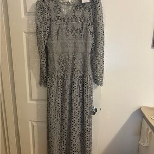 Self-Portrait Gray Lace Long Sleeve Dress